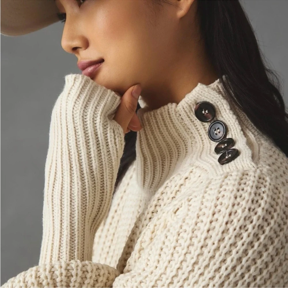 Elegant Anthropologie Cream Knit Sweater Dress - Picture 2 of 11